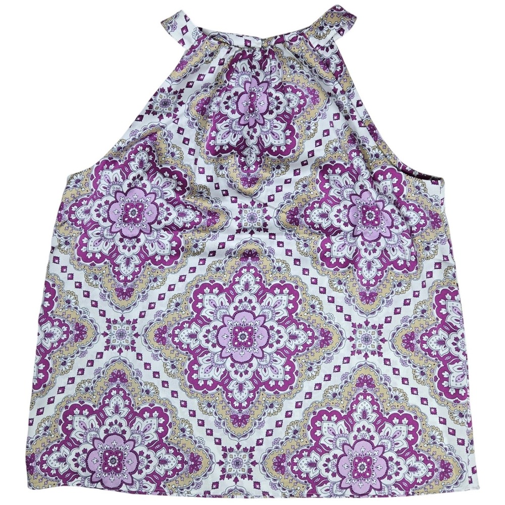 Ann Taylor Womens Purple Mandala Print Halter Neck Blouse Top Satin Size M NEW